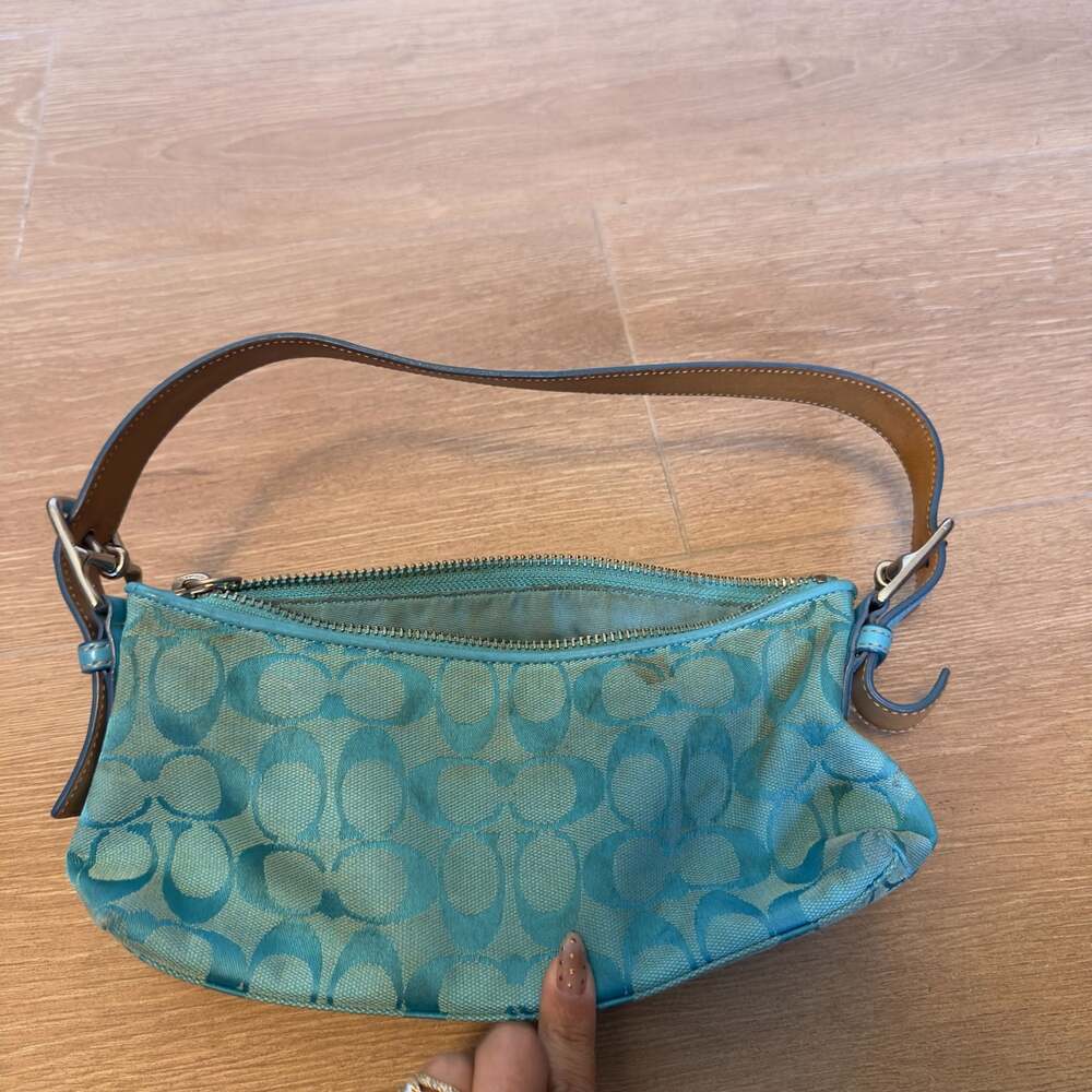 Coach Turquoise Signature Canvas Shoulder Bag - Picture 3 of 6